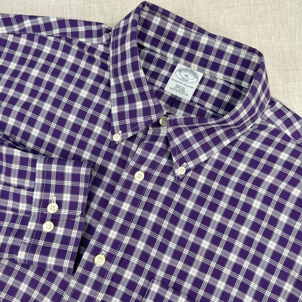 Brooks‎ Brothers Shirt Mens XL Purple Check Slim Fit Preppy Non-Iron Cotton 346